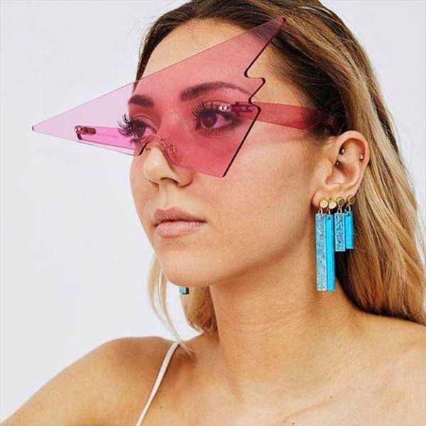 fashion oversized triangle sunglasses women vintage rimless one piece clear ocean lens eyewear men shades unique glasses, White;black
